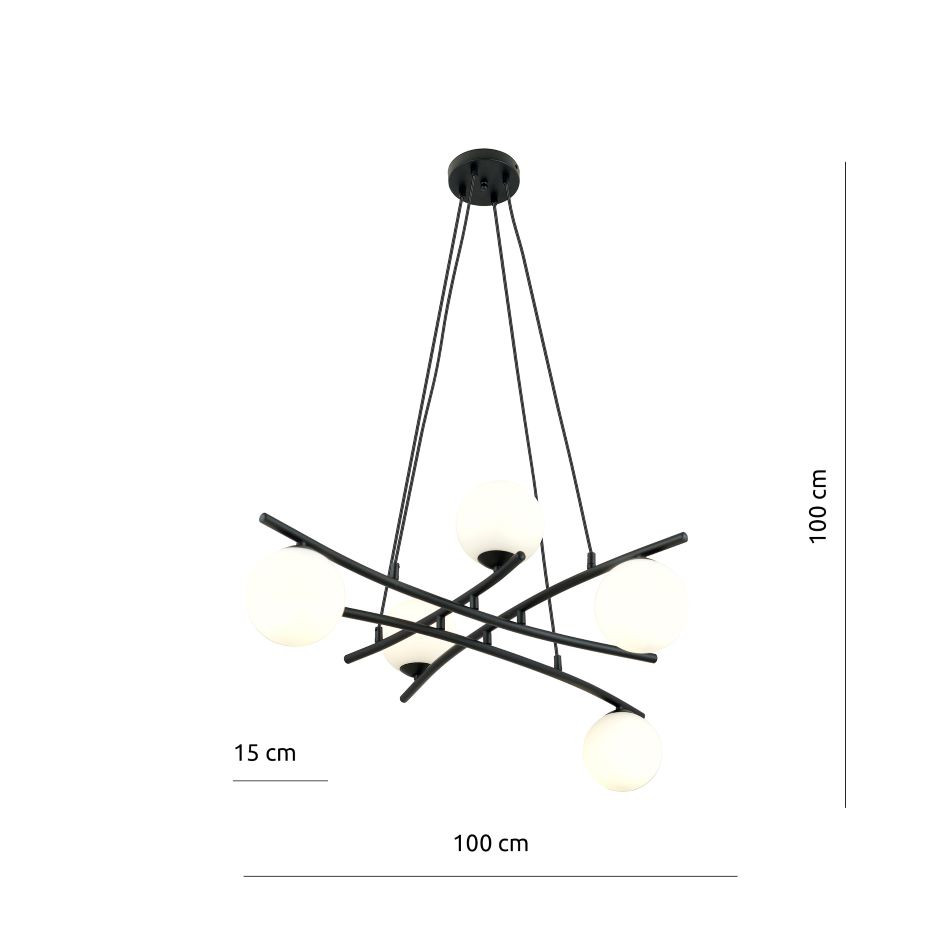 Hanglamp 5xE14 zwart/opaal