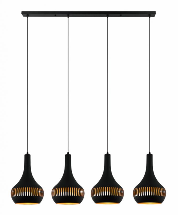 Hanglamp 4xE27 kegel zwart goud