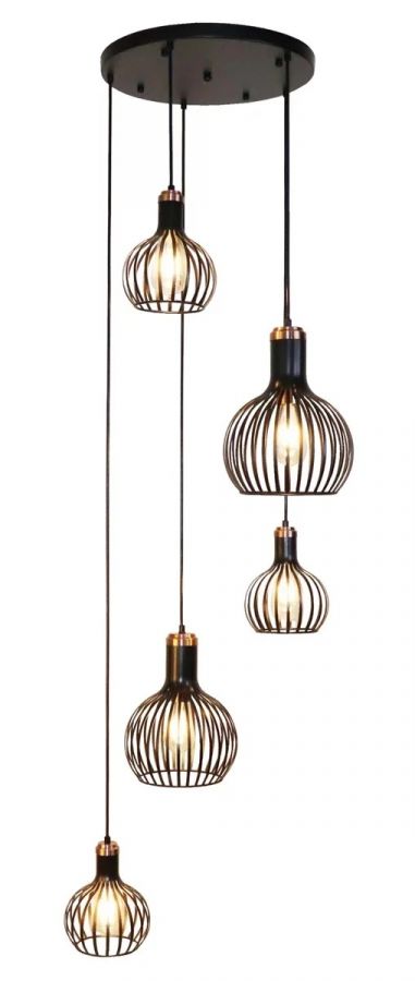 3403549 RAGA Hanglamp 5xE27 rond zwart mat koper