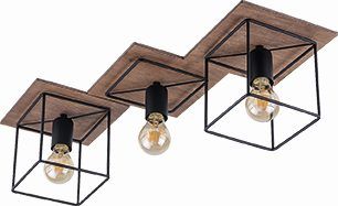 Plafondlamp 3xE27 Zwart/Hout