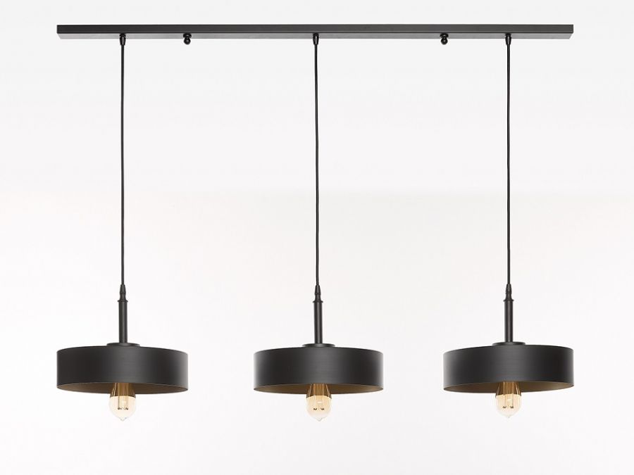 Hanglamp 3xE27 zwart + mat goud