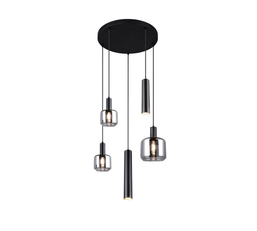 364130532 MATARO Hanglamp E27 2xE14 2xGU10 zwart/smoke