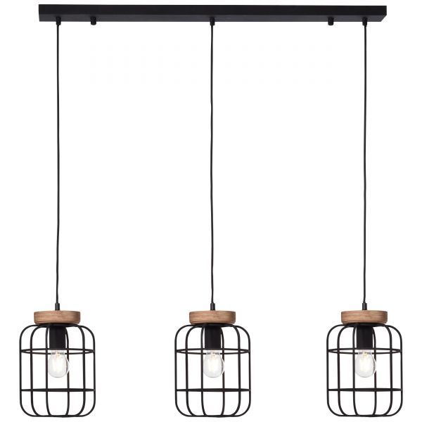 99256/66 GWEN Hanglamp 3xE27 Antiek hout/Mat zwart