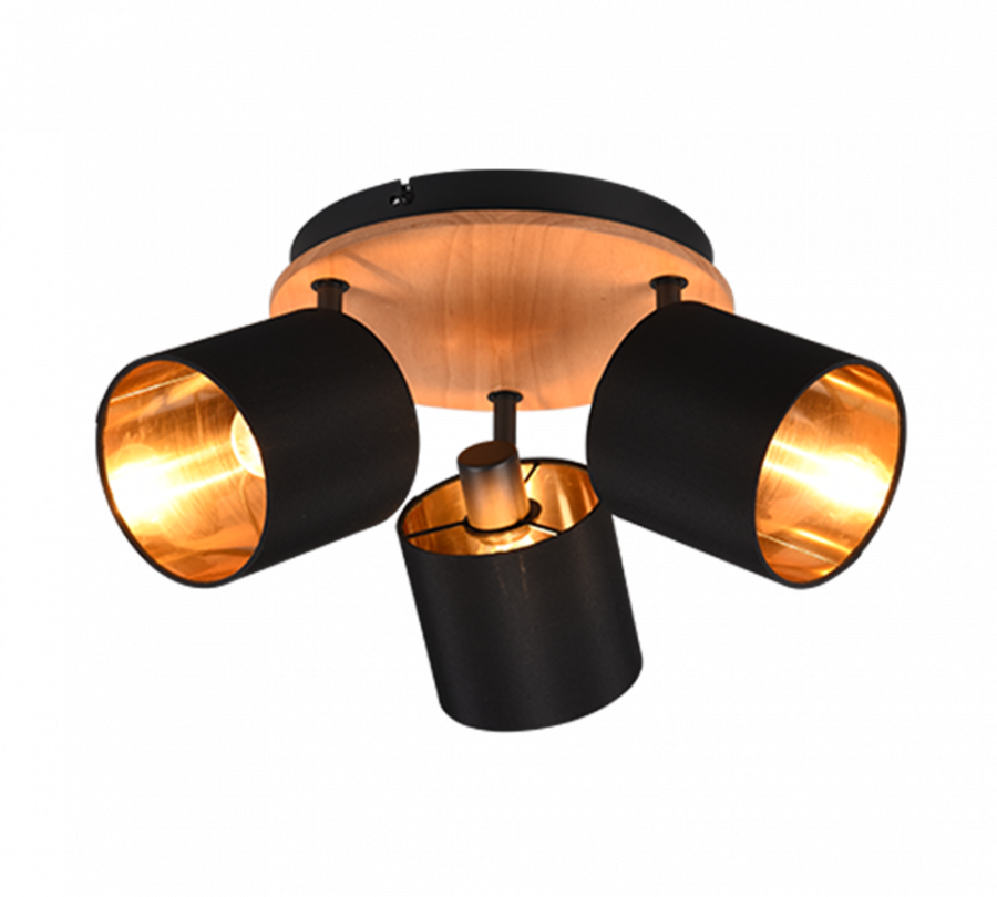 R81333930 TOMMY Spot 3xE14 Zwart Hout Goud