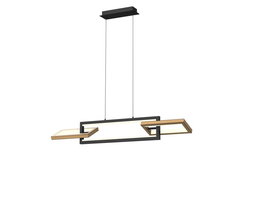 Luster 30w 3000lm 3000k 3Stap Zwart+Hout