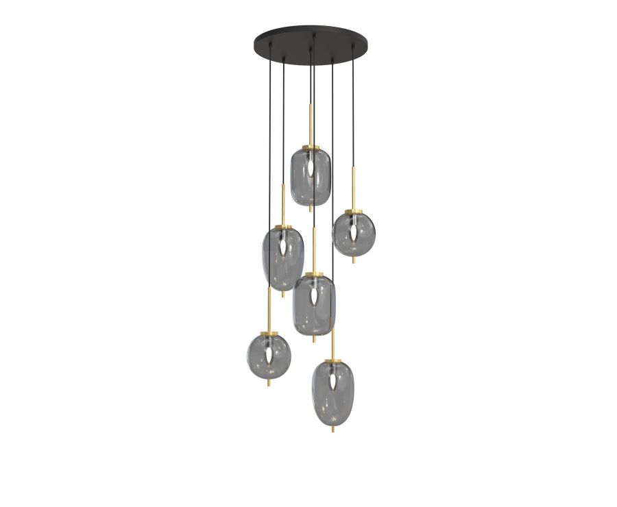 Hanglamp 5xE14 Zwart+Goud