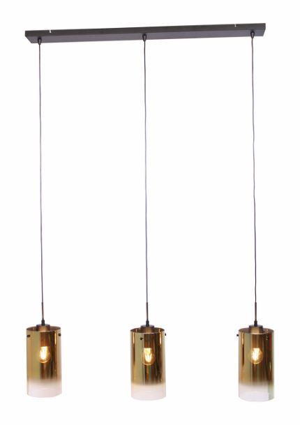 Hanglamp 3xE27 zwart gold to clear