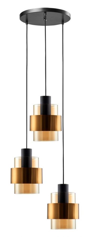 Hanglamp 3xE27 Zwart Amber Glas
