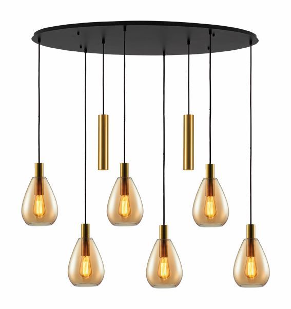 Hanglamp 6xE27 2xGU10 Ovaal zwart goud amber