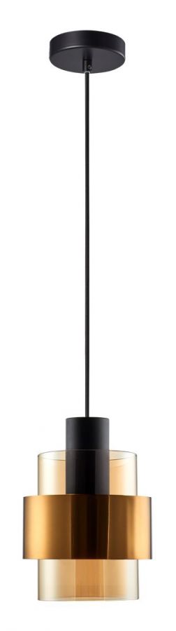 Hanglamp E27 Zwart/Goud Amber Glas