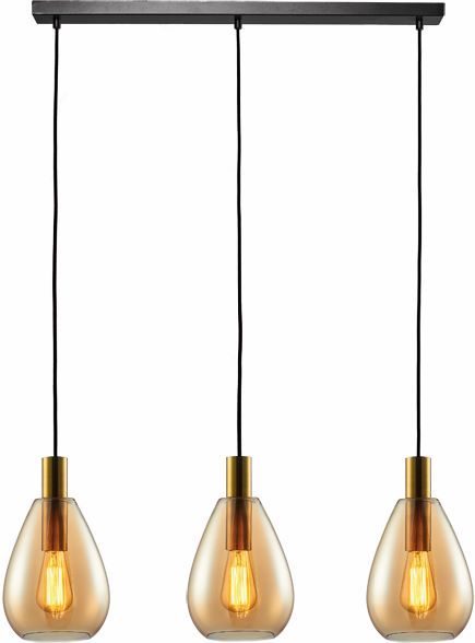 Hanglamp 3xE27 zwart brons goud amber