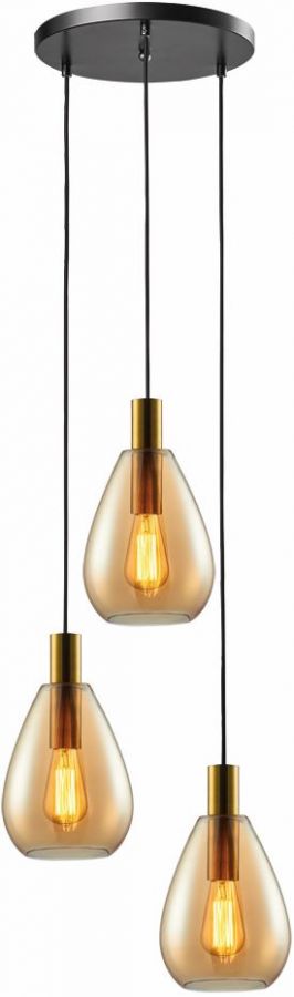 Hanglamp R3xE27 zwart brons goud amber
