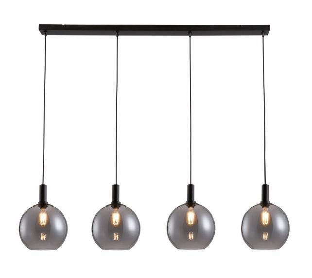 Hanglamp 4xE27 Zwart Rookglas