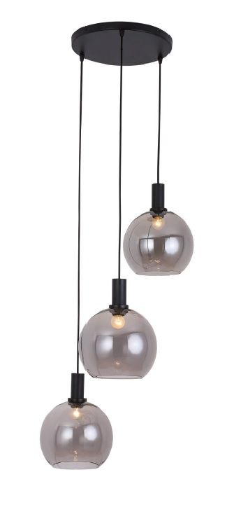 Hanglamp R3xE27 Zwart Rookglas